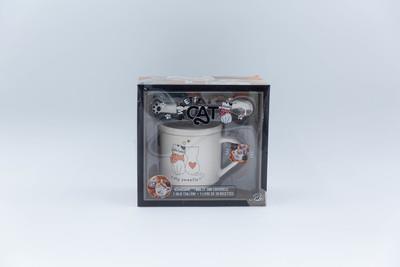 Sweetie Cat blanc. Coffret avec 1 mug et son couvercle, une jolie cuillère, un livre de 20 recettes