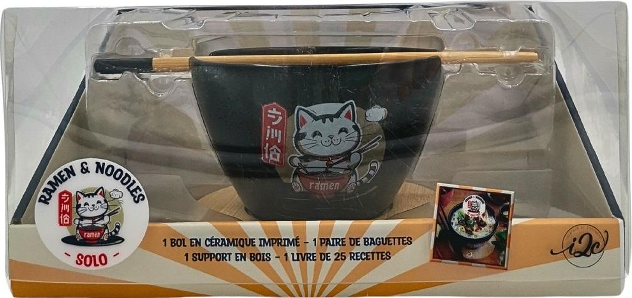 Ramens & noodles solo. Coffret avec 1 bol, 1 paire de baguettes, 1 support en bois et 1 livre