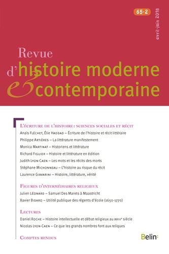 Revue d'histoire moderne et contemporaine Tome 65 N° 2, 2018