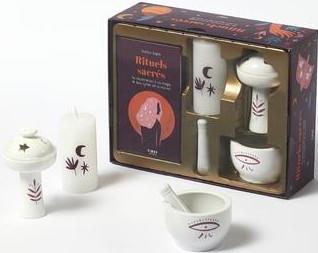 Coffret Rituels sacrés. Avec 1 mortier, 1 brûle-encens, 1 bougie et 1 livre de 80 pages