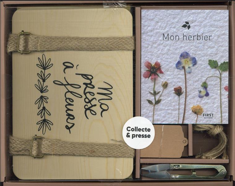 Coffret Ma presse à fleurs. Le carnet Mon herbier avec 1 presse à fleurs, 10 feuilles A5, 10 étiquet