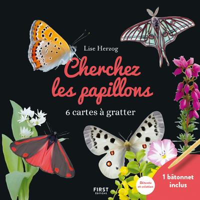 Cherchez les papillons. 6 cartes à gratter et 1 bâtonnet inclus