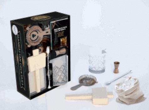 Coffret Manhattan cocktails. Contient : 1 doseur, 1 verre à mélanger et sa cuillère, 1 brise-glac et