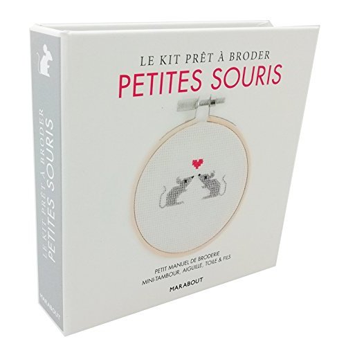 Petites souris. Avec 1 mini-tambour, 6 mètres de fils de coton, 1 toile à broder, 1 aiguille