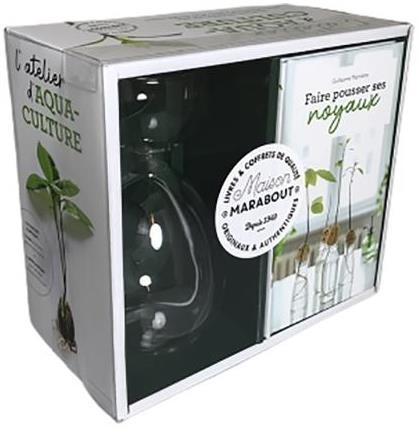 Coffret L'atelier d'aqua-culture. Le livre Faire pousser ses noyaux avec 1 vase spécialement conçu