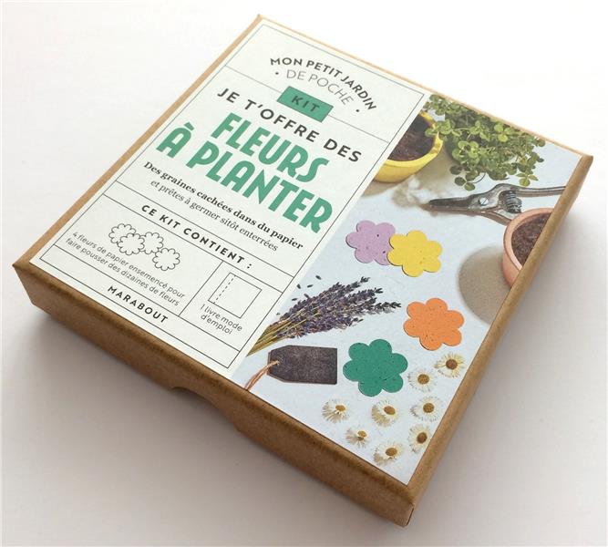 Kit Mon petit jardin de poche Je t'offre des fleurs à planter. Des graines cachées dans du papier et