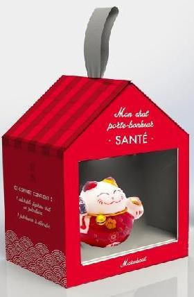 Mon chat porte-bonheur Santé. Coffret avec 1 figurine chat en porcelaine et 1 parchemin