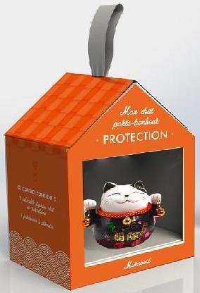 Mon chat porte-bonheur Protection. Coffret avec 1 figurine chat en porcelaine et 1 parchemin