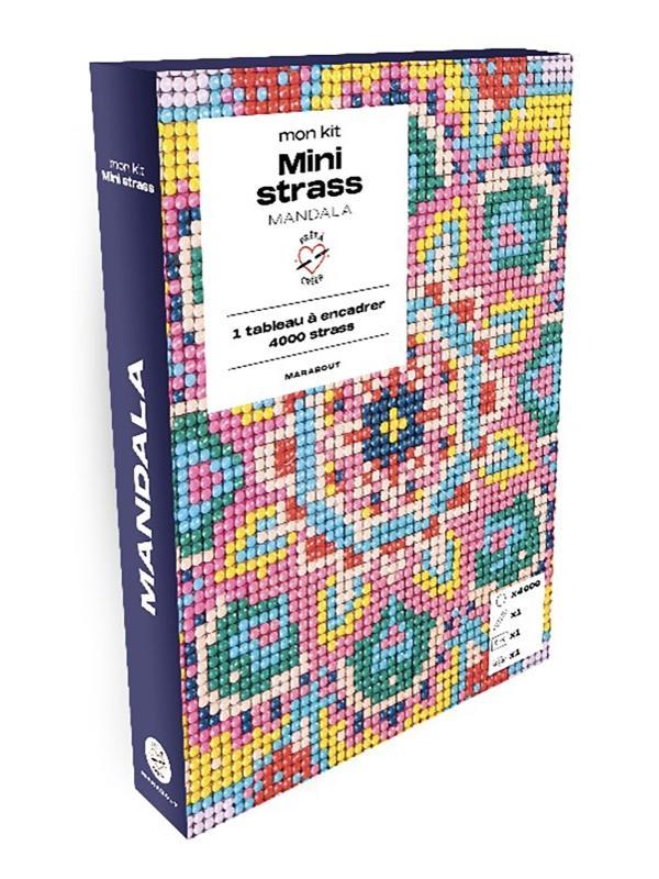 Mon kit Mini strass Mandala. Coffret avec 4000 strass multicolores, 1 tableau encollé format A5, 1 s