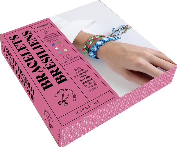 Le kit bracelets brésiliens. Avec du fil de coton perlé bleu, bleu turquoise, blanc, rose, vert et v