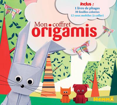 Mon coffret origamis. Avec 1 livre de pliages, 30 feuilles colorées et 12 yeux mobiles (à coller)
