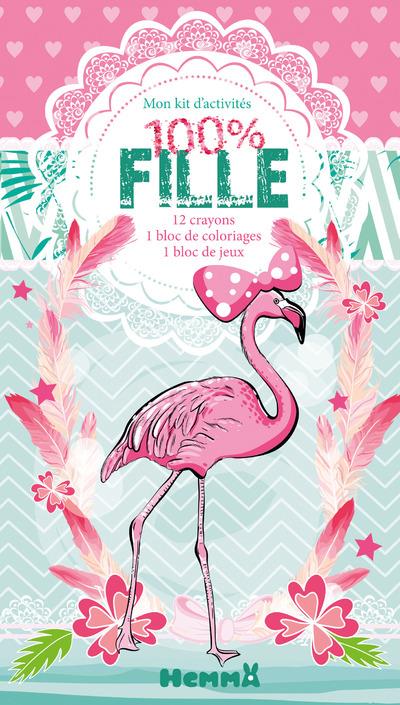 Mon kit d'activités 100% fille. 12 crayons de couleur, 1 bloc de jeux, 1 bloc de coloriages