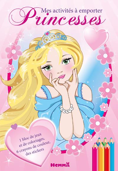 Princesses Mes activités à emporter. Avec 1 bloc de jeux et de coloriage, 6 crayons de couleur, des