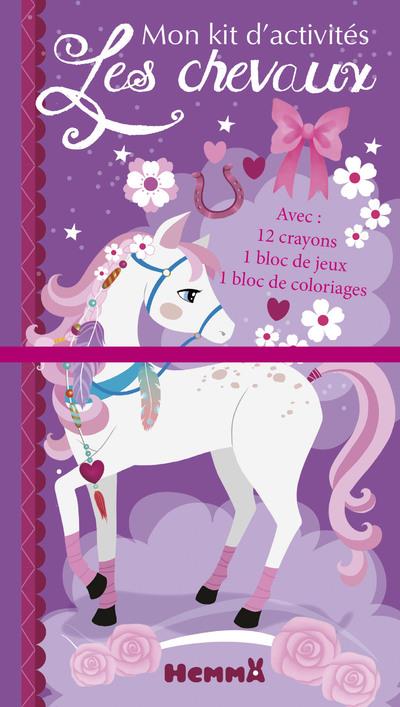 Mon kit d'activités Les chevaux. 12 crayons de couleur, 1 bloc de jeux, 1 bloc de coloriages