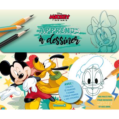 Disney Mickey et ses amis apprends à dessiner. Avec 2 blocs, 12 crayons, 1 gomme, 1 taille-crayon