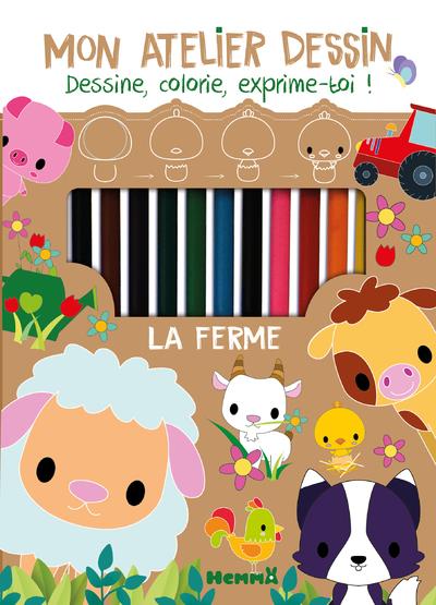 La ferme. Dessine, colorie, exprime toi ! Avec 1 bloc créatif, 11 crayons de couleur, 1 crayon gris,