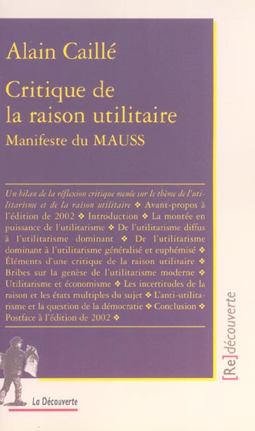 Critique de la raison utilitaire. Manifeste du MAUSS