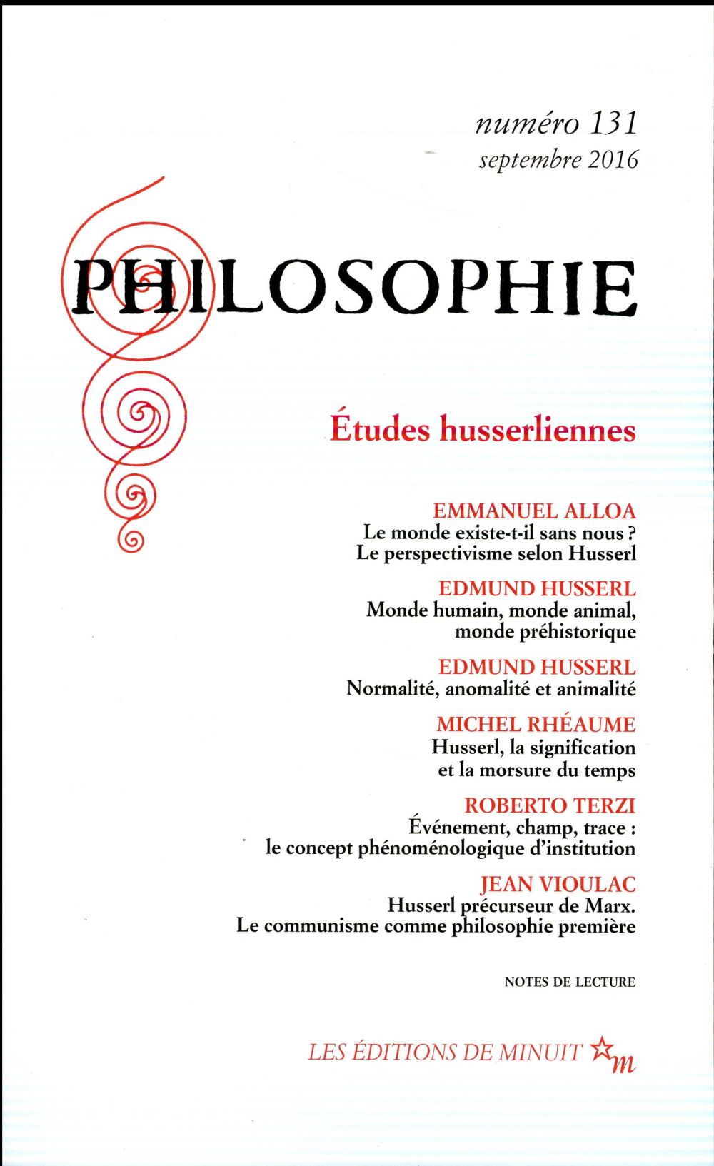 Philosophie N° 131, septembre 2016 : Etudes husserliennes