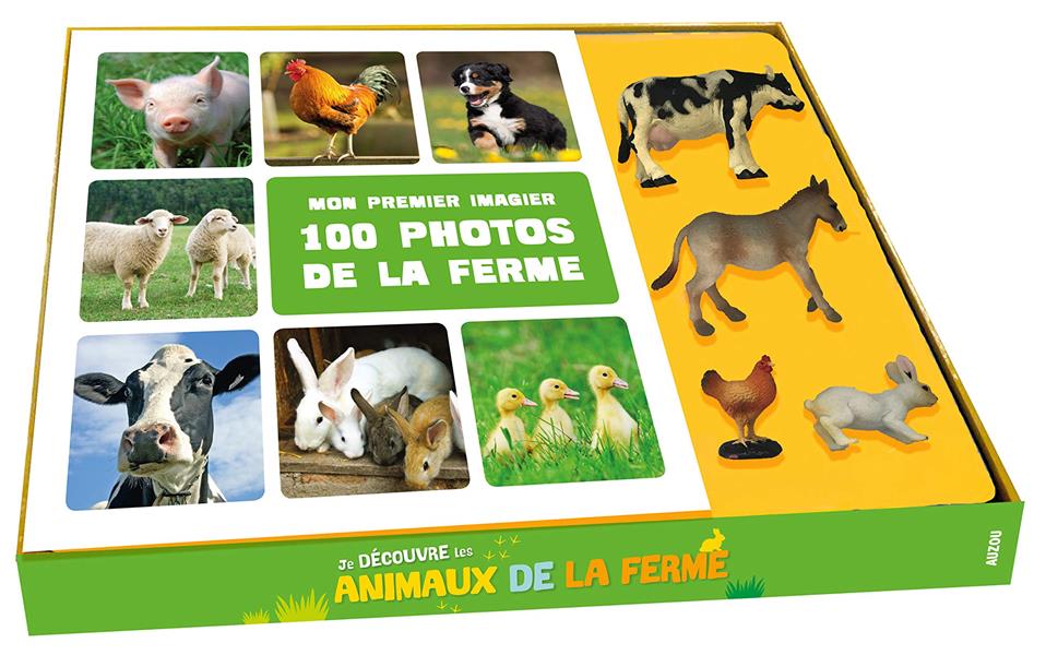 Coffret Je découvre les animaux de la ferme. Contient : 1 imagier et 4 figurines d'animaux