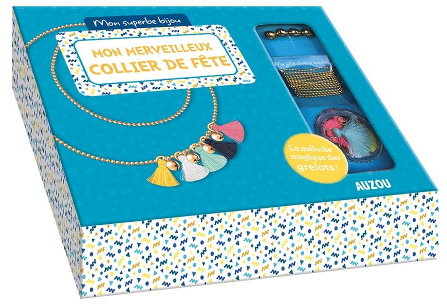 Mon merveilleux collier de fête. Avec 5 pompons, 4 grelots, 1 chaîne boules, des anneaux de raccord