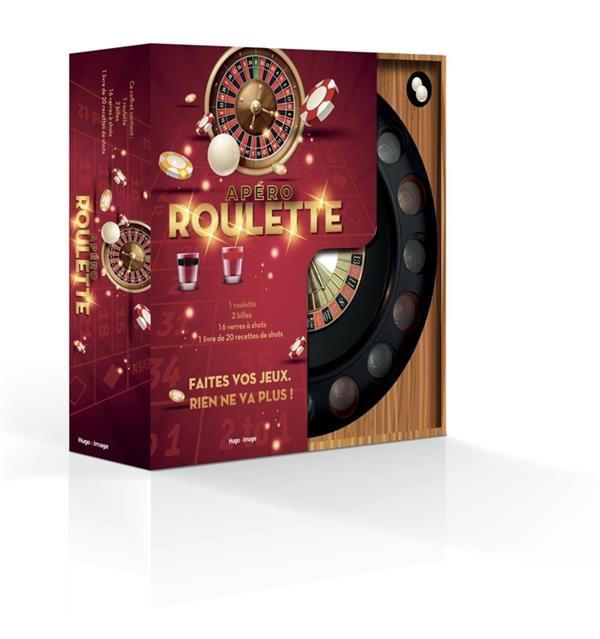 Apéro roulette. Coffret avec 1 roulette, 2 billes, 16 verres à shots et 1 livre de recettes