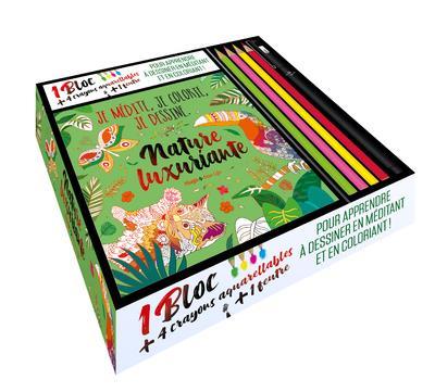 Coffret Nature luxuriante. Avec 1 bloc, 4 crayons aquarellables et 1 feutre