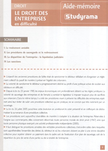 Le droit des entreprises en difficulté