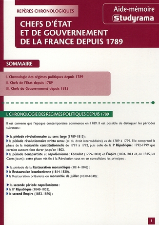 Chefs d'Etats et de gouvernement de la France depuis 1789
