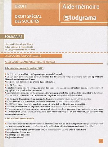 Droit spécial des sociétés