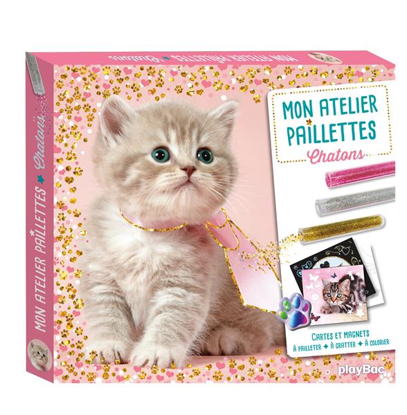 Mon atelier paillettes chatons. Coffret avec 20 magnets à pailleter, 2 cartes à gratter scintillante