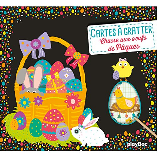 Ma pochette Chasse aux oeufs de Pâques. Avec 5 cartes à gratter, 5 cartes à colorier, 1 pique en boi