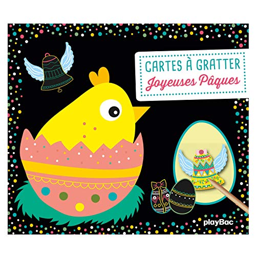 Joyeuses Pâques. Avec 5 cartes à gratter, 5 cartes à colorier, et 1 pique en bois pour gratter