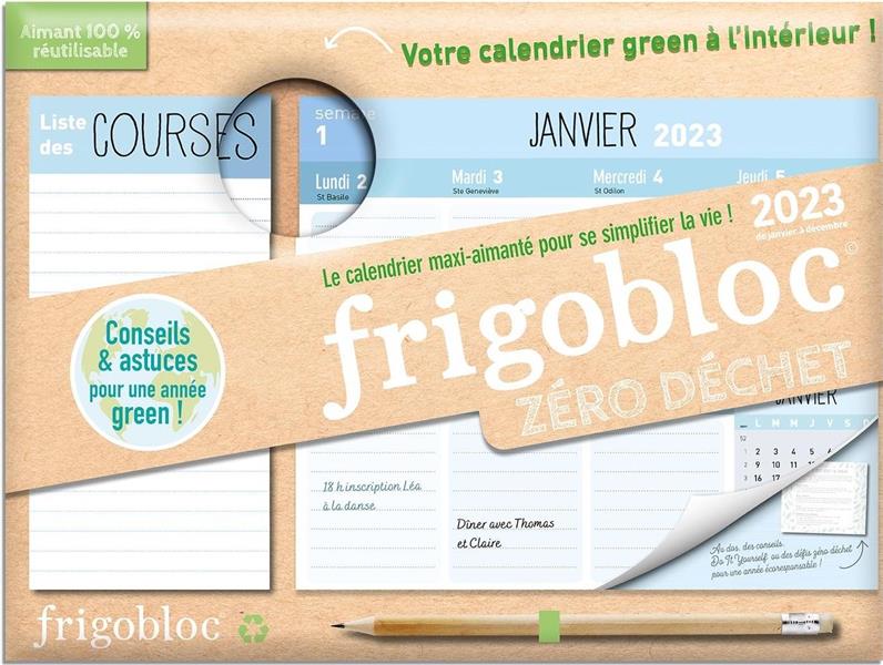 Mini Frigobloc Hebdomadaire Zéro déchet. Calendrier d'organisation familiale de janvier à décembre 2