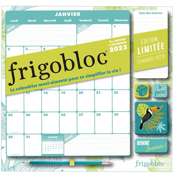 Frigobloc Mensuel Déco vert (de janv. à déc. 2023). Calendrier d'organisation familiale, Edition 202