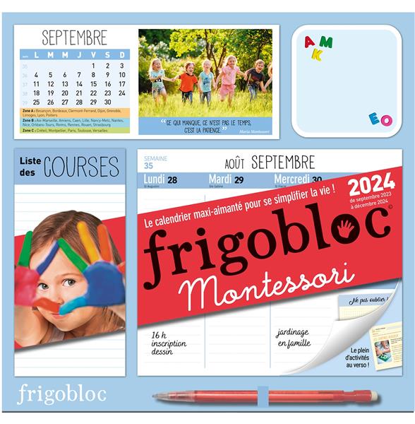 Frigobloc Hebdomadaire Montessori. Le calendrier maxi-aimanté pour se simplifier la vie ! Avec un cr