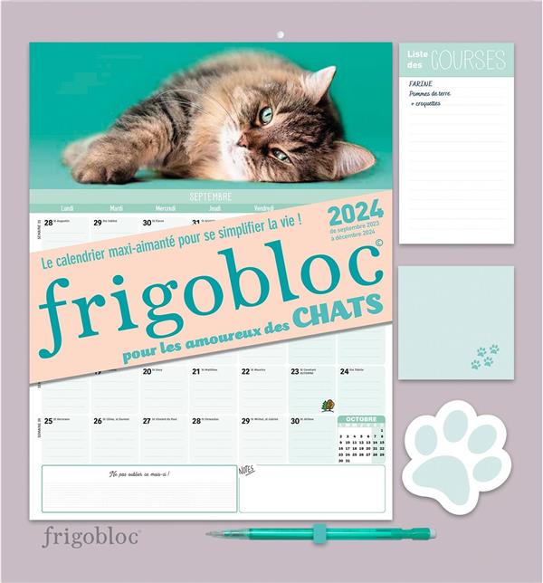 Frigobloc mensuel pour les amoureux des chats. Le calendrier maxi-aimanté pour se simplifier la vie