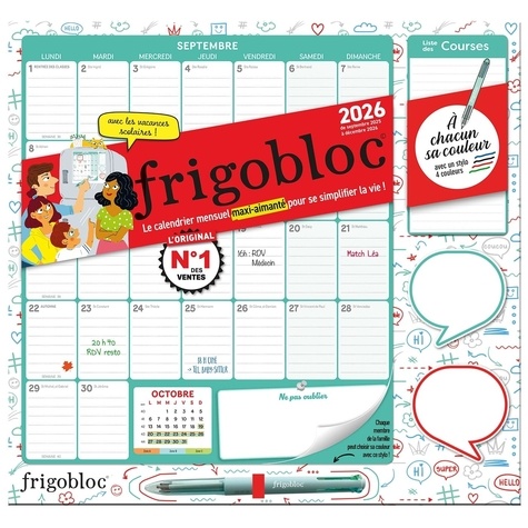 Frigobloc mensuel A chacun sa couleur ! Le calendrier mensuel maxi-aimanté pour se simplifier la vie