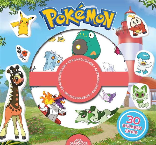 Pokémon. 30 stickers épais repositionnables, 4 décors à compléter
