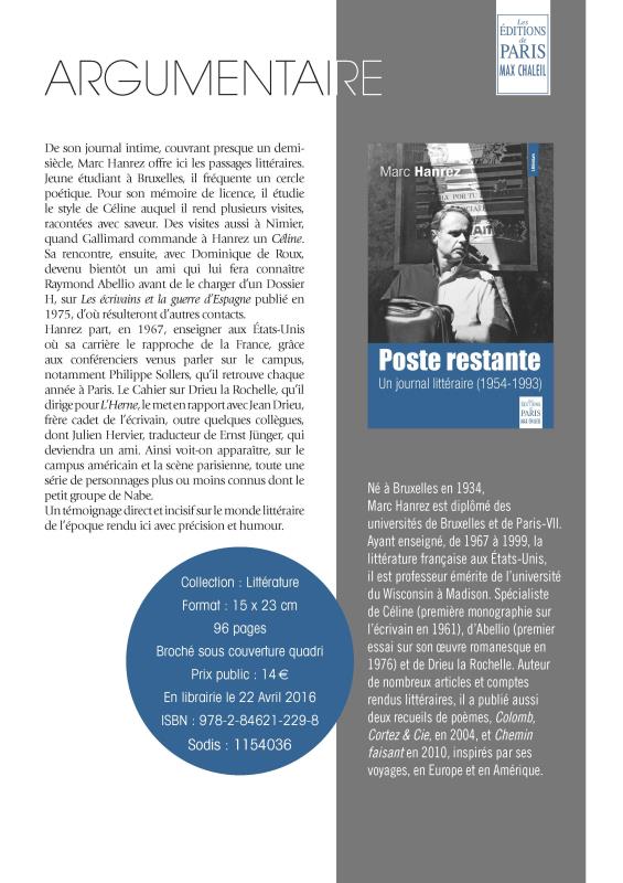 Poste restante. Un journal littéraire (1954-1993)