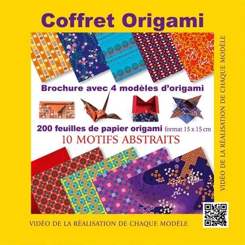 Coffret origami jaune. 4 modèles avec guide d'instructions, 200 feuilles de papier origami, 10 motif