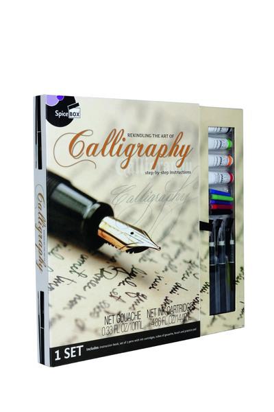 Coffret Ranimer l'art de la calligraphie. Contient : 1 manuel d'instructions, 3 stylos avec cartouch