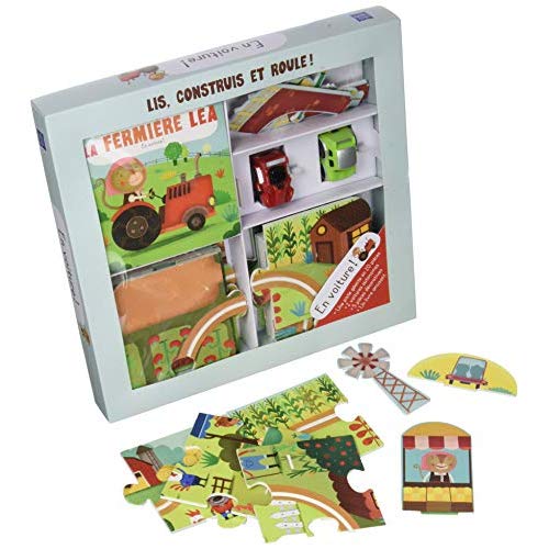 La fermière Léa, en voiture ! Avec 2 voitures, 5 pièces décoratives et un livre