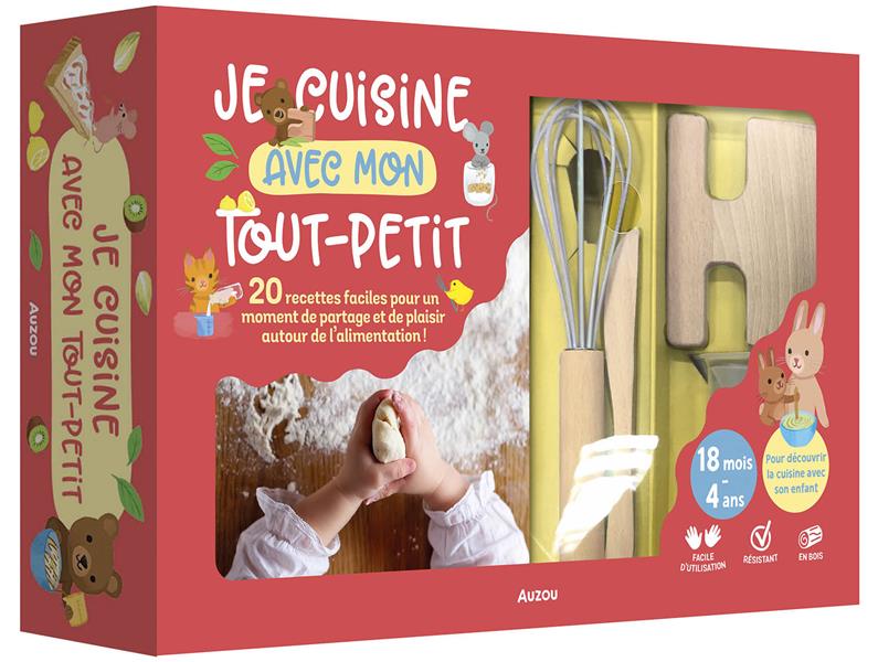 Je cuisine avec mon tout-petit. Avec 3 verres mesureurs, 1 couteau à étaler en bois, 1 fouet, 1 coup