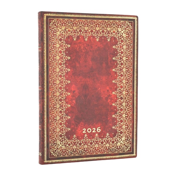 AGENDA 2026 12 MOIS MIDI HORIZONTAL - FEUILLE D'OR, RELIURE A L'ANCIENNE