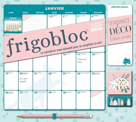 Frigobloc Mensuel Déco Chats. Edition 2026