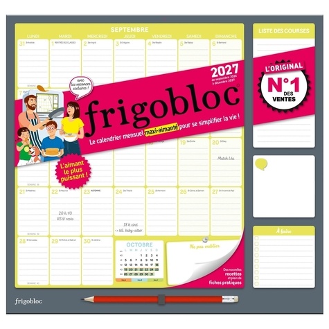 Frigobloc, le calendrier mensuel maxi-aimanté pour se simplifier la vie. Avec 1 crayon, Edition 2026