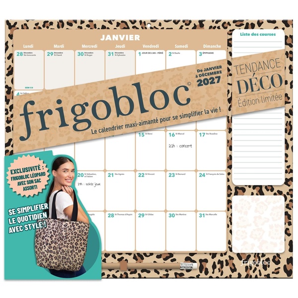 Frigobloc tendance déco Mensuel. Avec 1 sac léopard assorti, Edition 2027