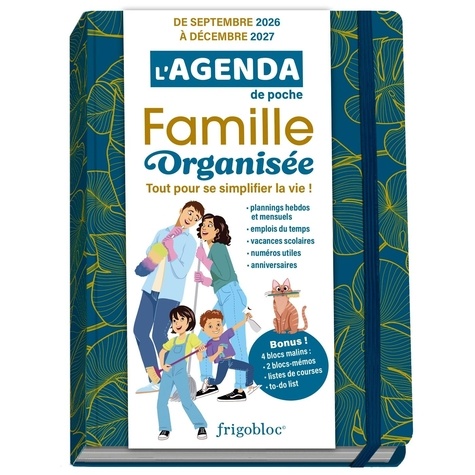 L'agenda de poche famille organisée. Couverture bleue, Edition 2026-2027