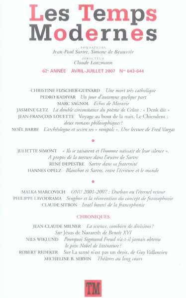 Les Temps Modernes/643644/62e année Avril-Juillet 2007