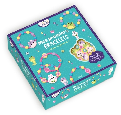 Mes premiers bracelets trop mignons. Coffret avec plus de 130 perles en bois, 2 fils élastiques et l